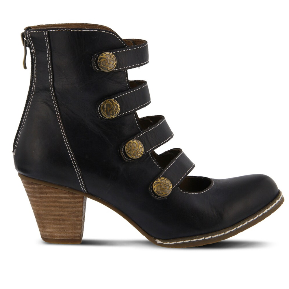 LArtiste Spring Step Anchor Boots - Black Leather Strappy Heeled Booties 40 EU